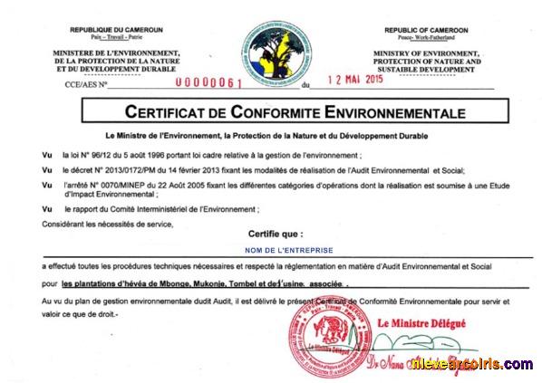 Cameroon Certificate of Registration